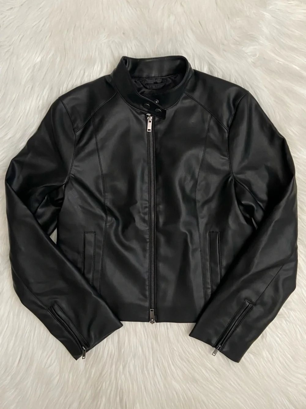 slim vegan leather mockneck jacket - Picture 9 of 14